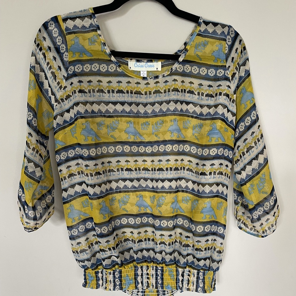 Francesca’s Criss Cross Print Blouse EUC sz. M